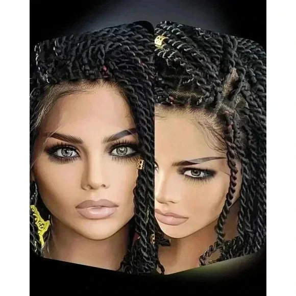 Handmade Braided braided wig Jet Black Kinky twists wig 360 Lace Closure. NWT - Picture 13 of 15